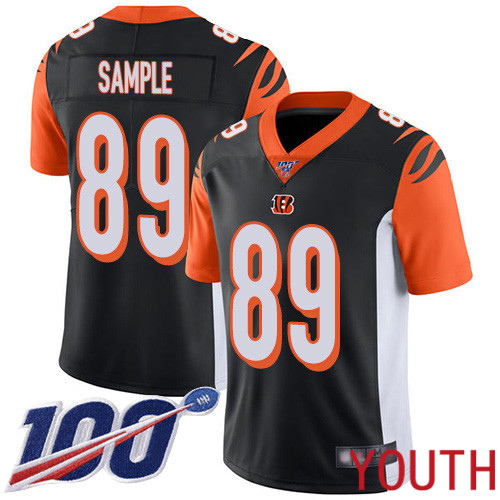 Cincinnati Bengals Limited Black Youth Drew Sample Home Jersey NFL Footballl 89 100th Season Vapor Untouchable